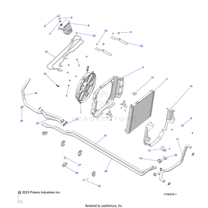 An Image of a Genuine Polaris Parts Schematic Diagram showing the schematic - ENGINE: COOLING SYSTEM - 2026 POLARIS RANGER 1000 XP NORTHSTAR