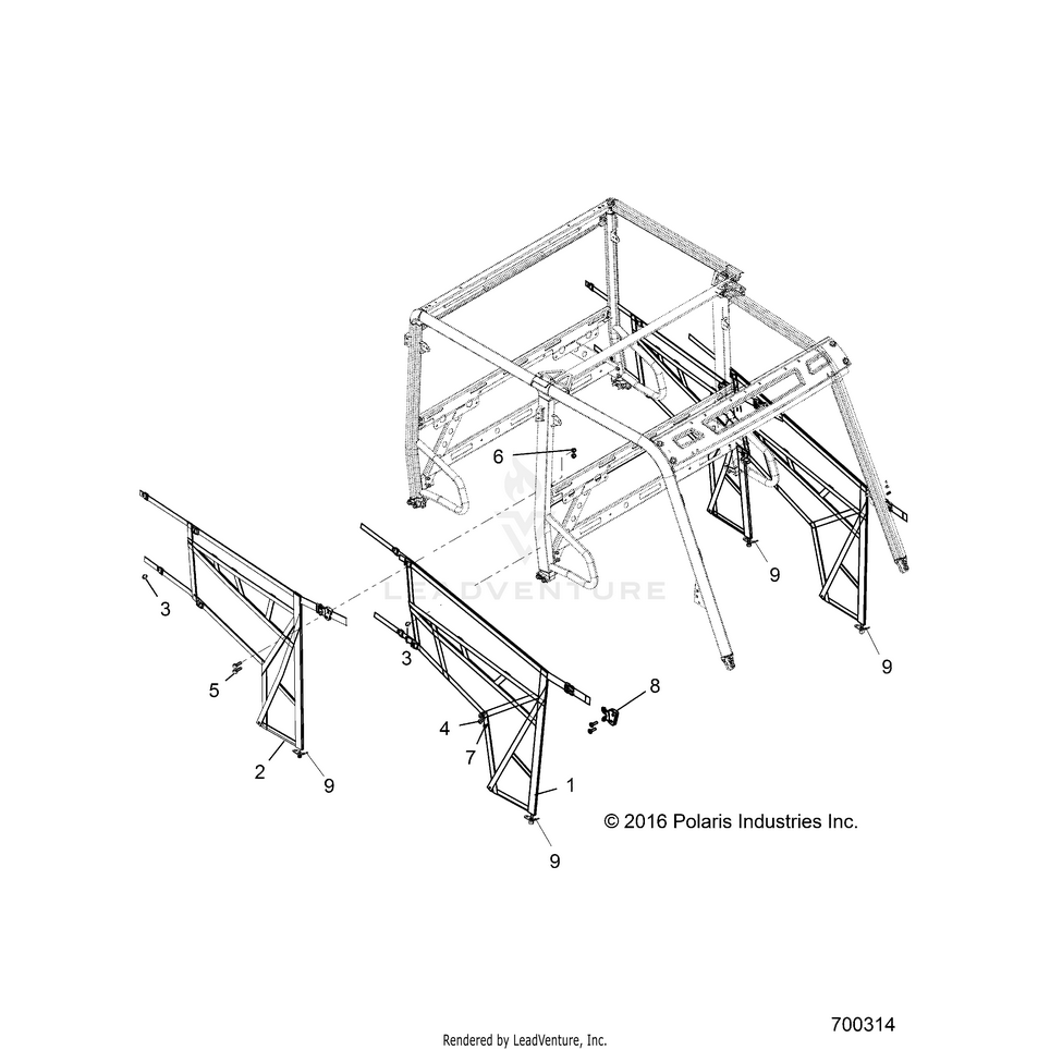 An Image of a Genuine Polaris Parts Schematic Diagram showing the schematic - BODY: SIDE NETS - 2021 POLARIS RANGER CREW 570