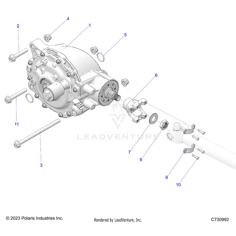 An Image of a Genuine Polaris Parts Schematic Diagram showing the schematic - DRIVE TRAIN: REAR GEARCASE MOUNTING - 2025 POLARIS RANGER XD 1500 NORTHSTAR CREW
