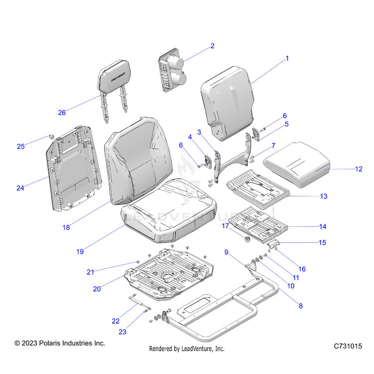 An Image of a Genuine Polaris Parts Schematic Diagram showing the schematic - BODY: SEAT ASSEMBLY PASSENGER - 2026 POLARIS RANGER XD 1500 NORTHSTAR