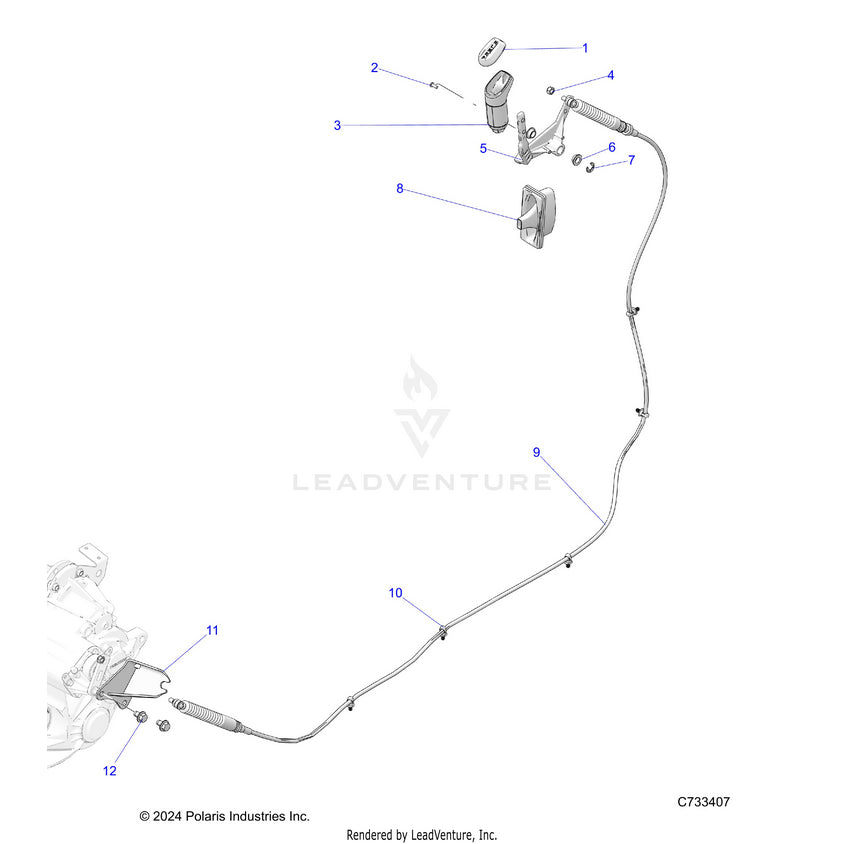 An Image of a Genuine Polaris Parts Schematic Diagram showing the schematic - DRIVE TRAIN: GEAR SELECTOR - 2025 POLARIS RANGER 570