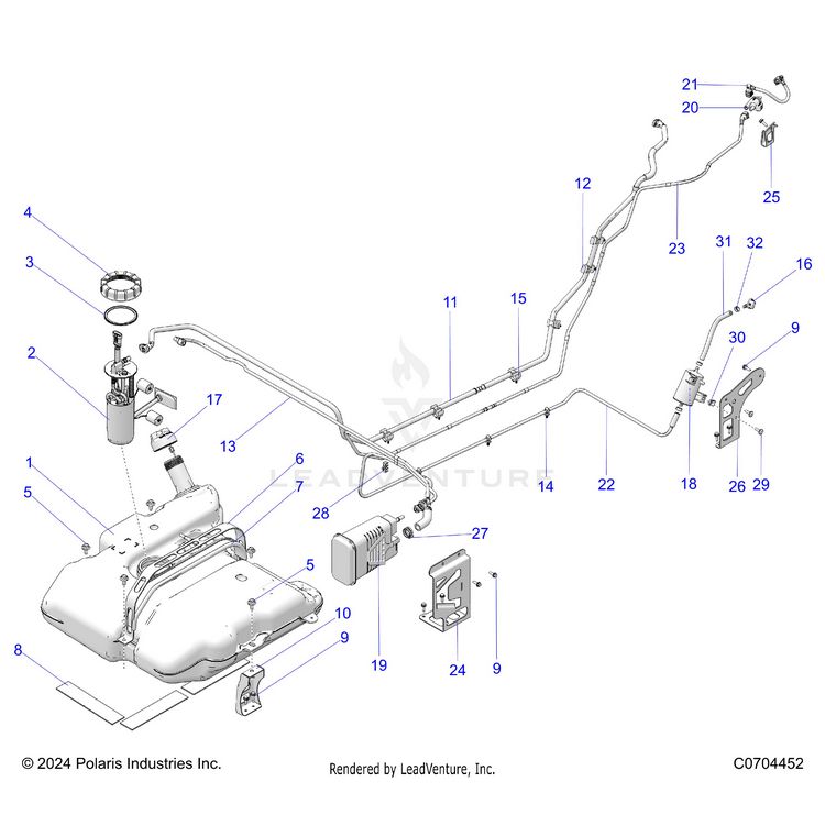 An Image of a Genuine Polaris Parts Schematic Diagram showing the schematic - FUEL SYSTEM: EVAP FUEL TANK ASM. - 2024 POLARIS XPEDITION XP5 NORTHSTAR