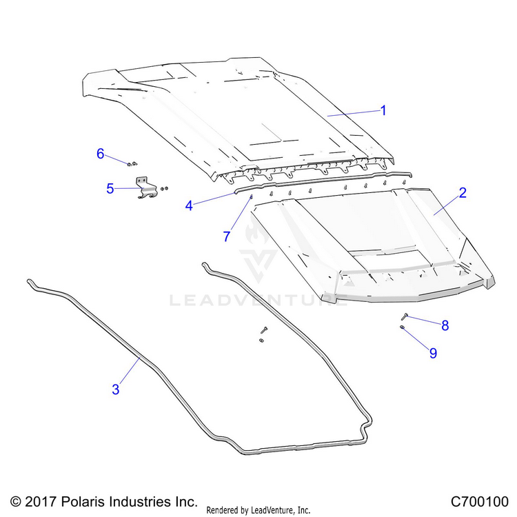 An Image of a Genuine Polaris Parts Schematic Diagram showing the schematic - ACCESSORY: ROOF - 2021 POLARIS GENERAL 4 1000 DELUXE