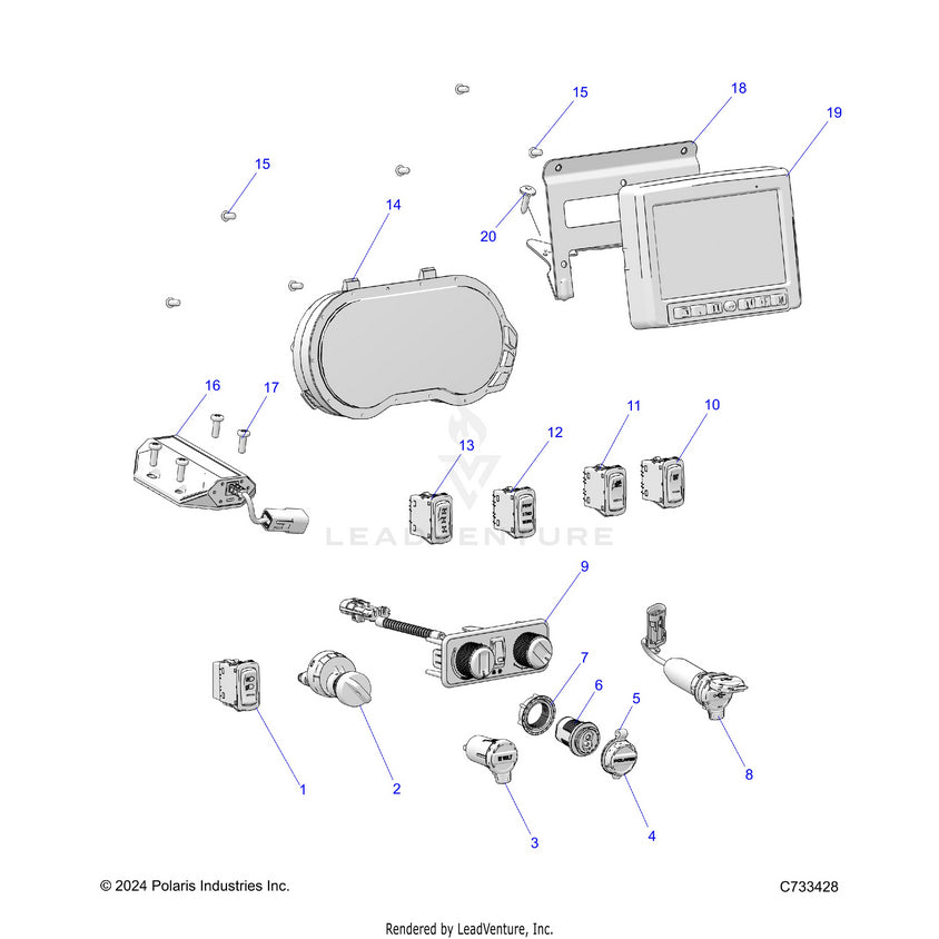 An Image of a Genuine Polaris Parts Schematic Diagram showing the schematic - ELECTRICAL: DASH INSTRUMENTS - 2025 POLARIS RANGER 1000 XP NORTHSTAR ULTIMATE TRAIL BOSS