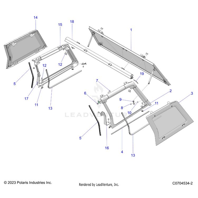An Image of a Genuine Polaris Parts Schematic Diagram showing the schematic - BODY: REAR WINDOW AND REAR CAB PANEL MOUNTING - 2024 POLARIS XPEDITION ADV NORTHSTAR
