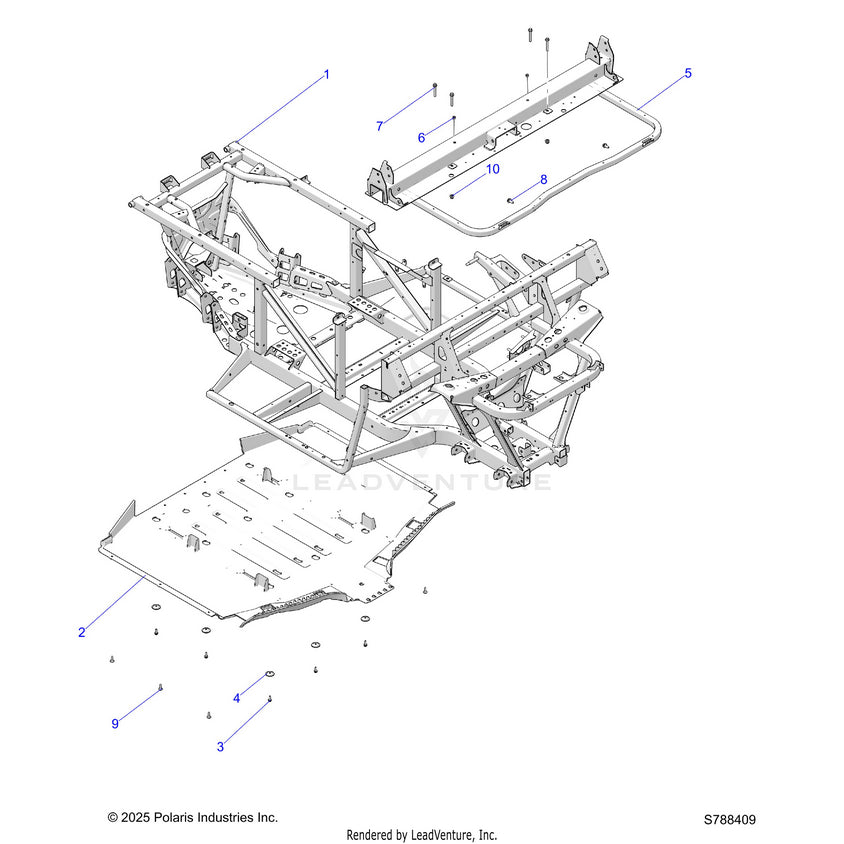 An Image of a Genuine Polaris Parts Schematic Diagram showing the schematic - CHASSIS: FRAME - 2026 POLARIS RANGER 500