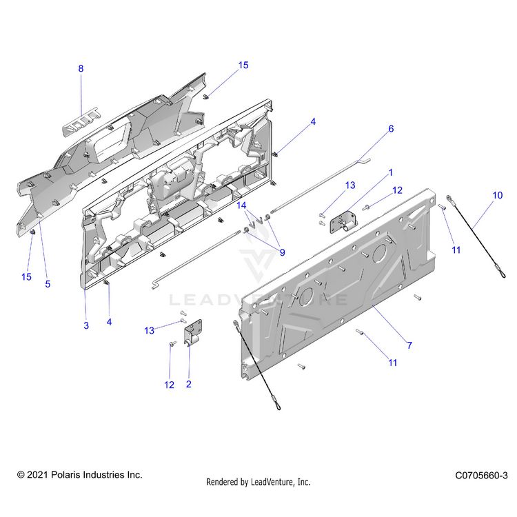 An Image of a Genuine Polaris Parts Schematic Diagram showing the schematic - BODY: BOX TAILGATE - 2026 POLARIS GENERAL XP 4 1000 PREMIUM