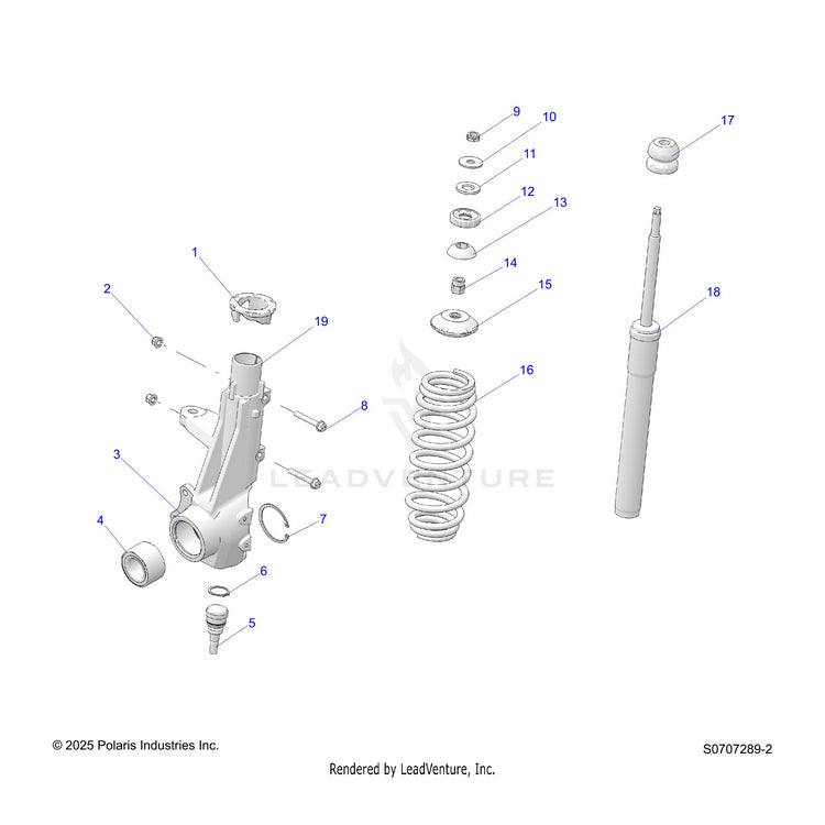 An Image of a Genuine Polaris Parts Schematic Diagram showing the schematic - SUSPENSION: FRONT STRUT - 2026 POLARIS RANGER 570
