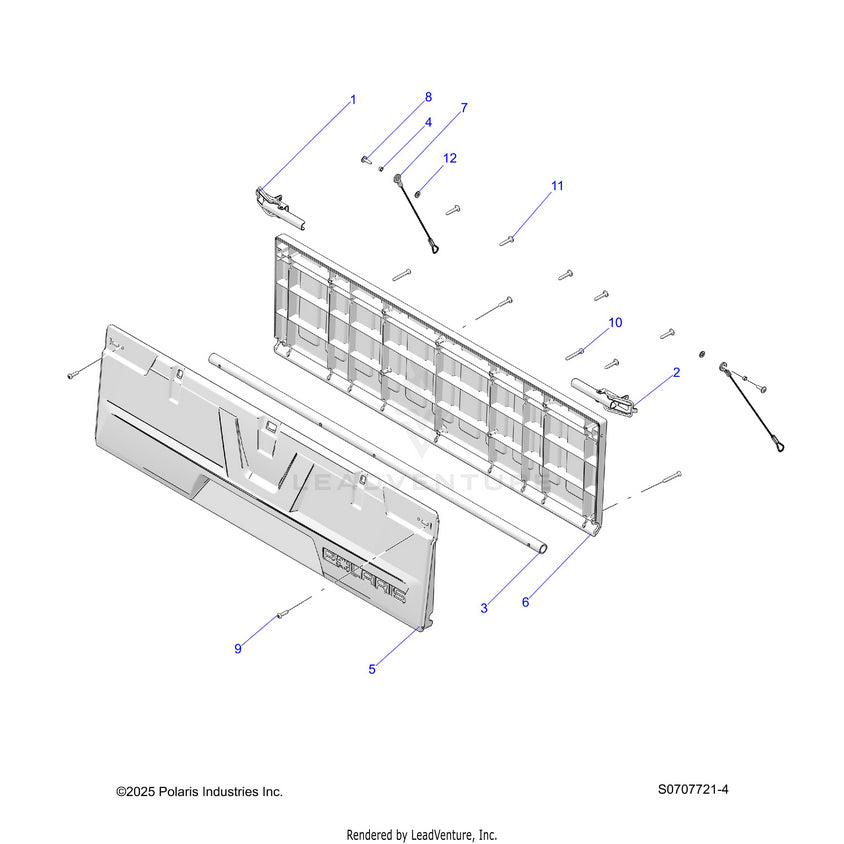 An Image of a Genuine Polaris Parts Schematic Diagram showing the schematic - BODY: BOX TAILGATE ASSEMBLY - 2026 POLARIS RANGER 500