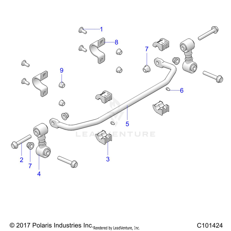 An Image of a Genuine Polaris Parts Schematic Diagram showing the schematic - SUSPENSION: STABILIZER BAR FRONT - 2024 POLARIS RANGER 150 EFI