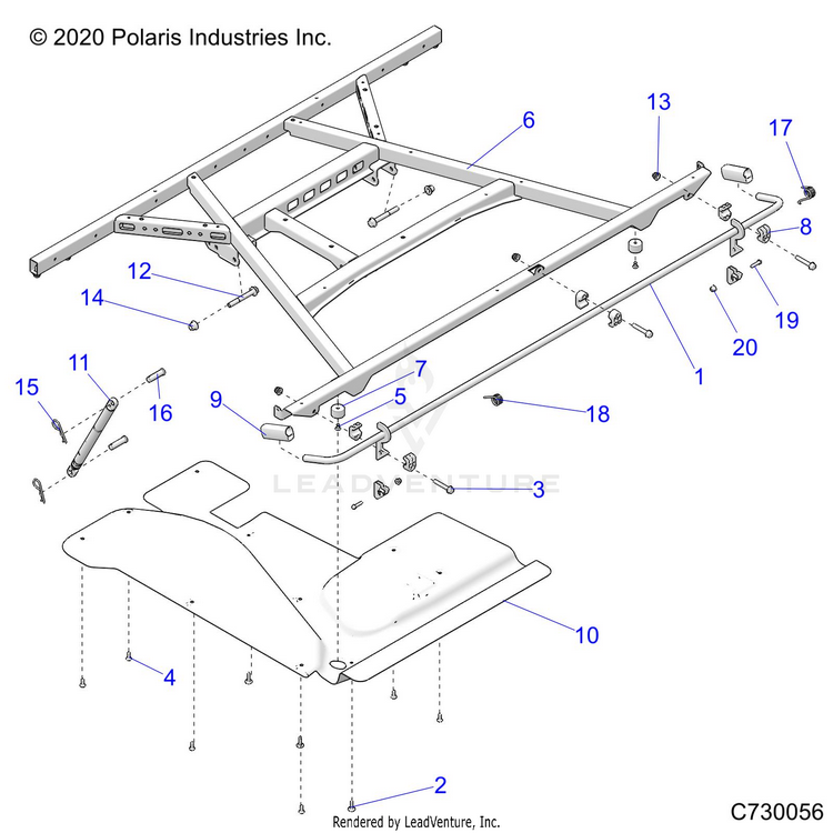 An Image of a Genuine Polaris Parts Schematic Diagram showing the schematic - BODY: BOX MOUNTING - 2021 POLARIS RANGER CREW XP 1000 RIDE COMMAND