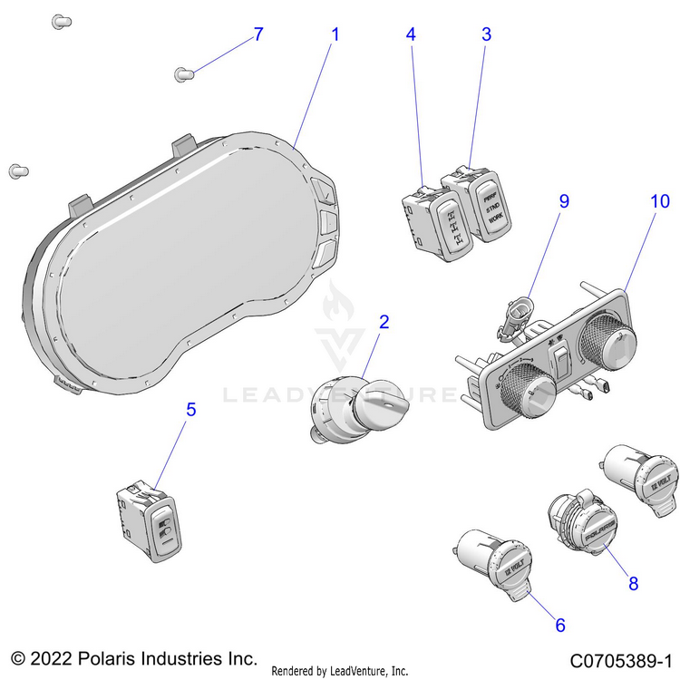 An Image of a Genuine Polaris Parts Schematic Diagram showing the schematic - ELECTRICAL: DASH INSTRUMENTS - 2022 POLARIS RANGER CREW XP 1000 NORTHSTAR