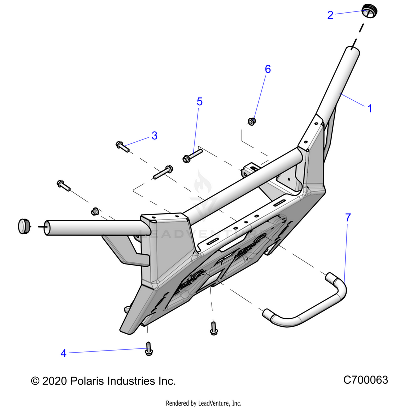 An Image of a Genuine Polaris Parts Schematic Diagram showing the schematic - ACCESSORY: FRONT BUMPER - 2021 POLARIS RANGER XP 1000