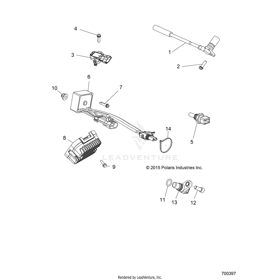 An Image of a Genuine Polaris Parts Schematic Diagram showing the schematic - ELECTRICAL: SENSORS & MODULES - 2016 POLARIS RANGER 900 XP