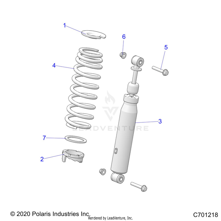 An Image of a Genuine Polaris Parts Schematic Diagram showing the schematic - SUSPENSION: FRONT SHOCK MOUNTING - 2021 POLARIS RANGER XP 1000 NORTHSTAR TRAIL BOSS EVAP