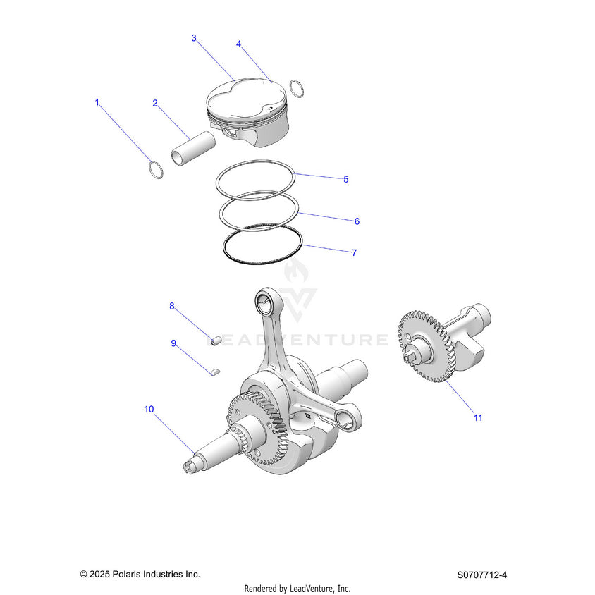 An Image of a Genuine Polaris Parts Schematic Diagram showing the schematic - ENGINE: CRANKSHAFT PISTON & BALANCE SHAFT - 2026 POLARIS RANGER 500