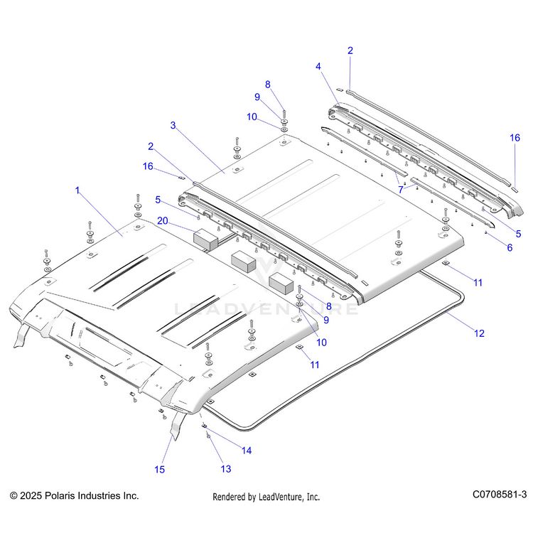 An Image of a Genuine Polaris Parts Schematic Diagram showing the schematic - BODY: ROOF - 2026 POLARIS XPEDITION XP5 NORTHSTAR