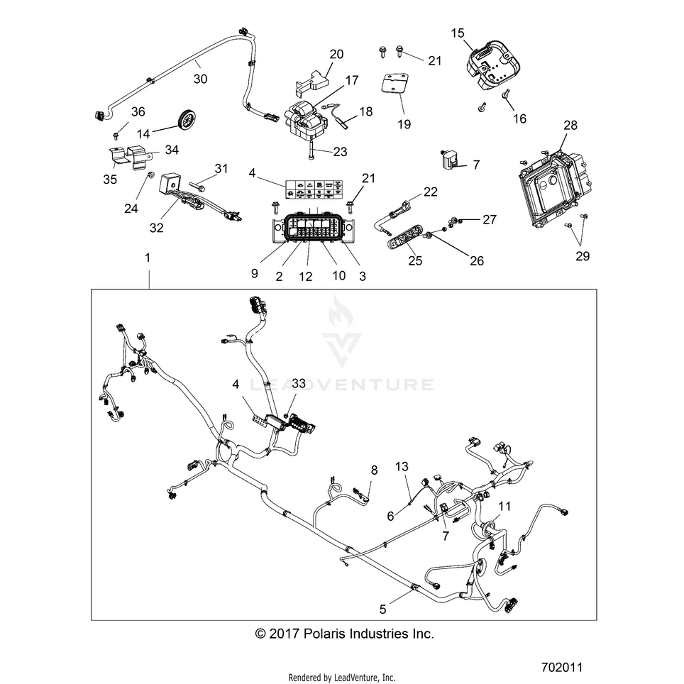 An Image of a Genuine Polaris Parts Schematic Diagram showing the schematic - ELECTRICAL: WIRE HARNESS - 2018 POLARIS GENERAL 1000 4 EPS