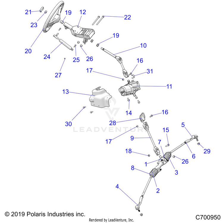 An Image of a Genuine Polaris Parts Schematic Diagram showing the schematic - STEERING: STEERING ASM. - 2020 POLARIS GENERAL 1000 DELUXE EPS