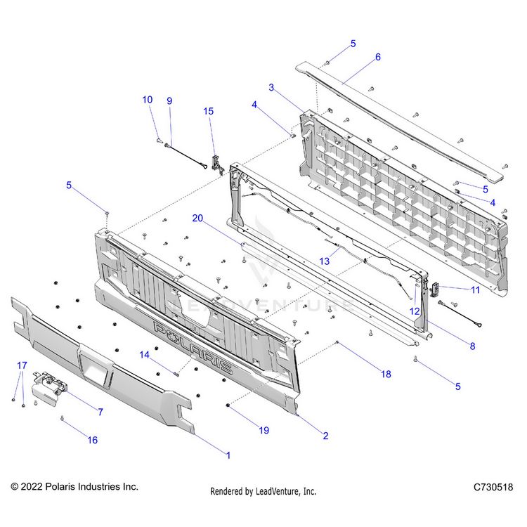 An Image of a Genuine Polaris Parts Schematic Diagram showing the schematic - BODY: BOX TAILGATE ASM. - 2025 POLARIS XPEDITION XP5 NORTHSTAR