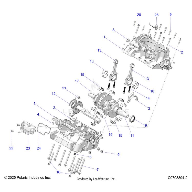 An Image of a Genuine Polaris Parts Schematic Diagram showing the schematic - ENGINE: CRANKCASE AND CRANKSHAFT - 2026 POLARIS XPEDITION ADV 5 NORTHSTAR