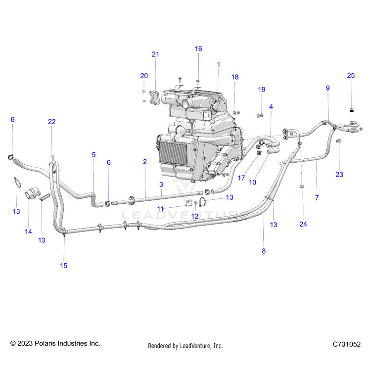 An Image of a Genuine Polaris Parts Schematic Diagram showing the schematic - BODY: HVAC HOSES - 2024 POLARIS RANGER XD 1500 NORTHSTAR ULTIMATE