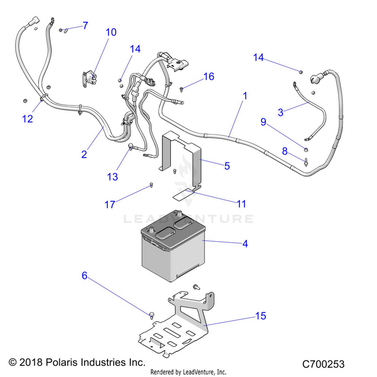 An Image of a Genuine Polaris Parts Schematic Diagram showing the schematic - ELECTRICAL: BATTERY - 2021 POLARIS RANGER XP 1000 HIGH LIFTER