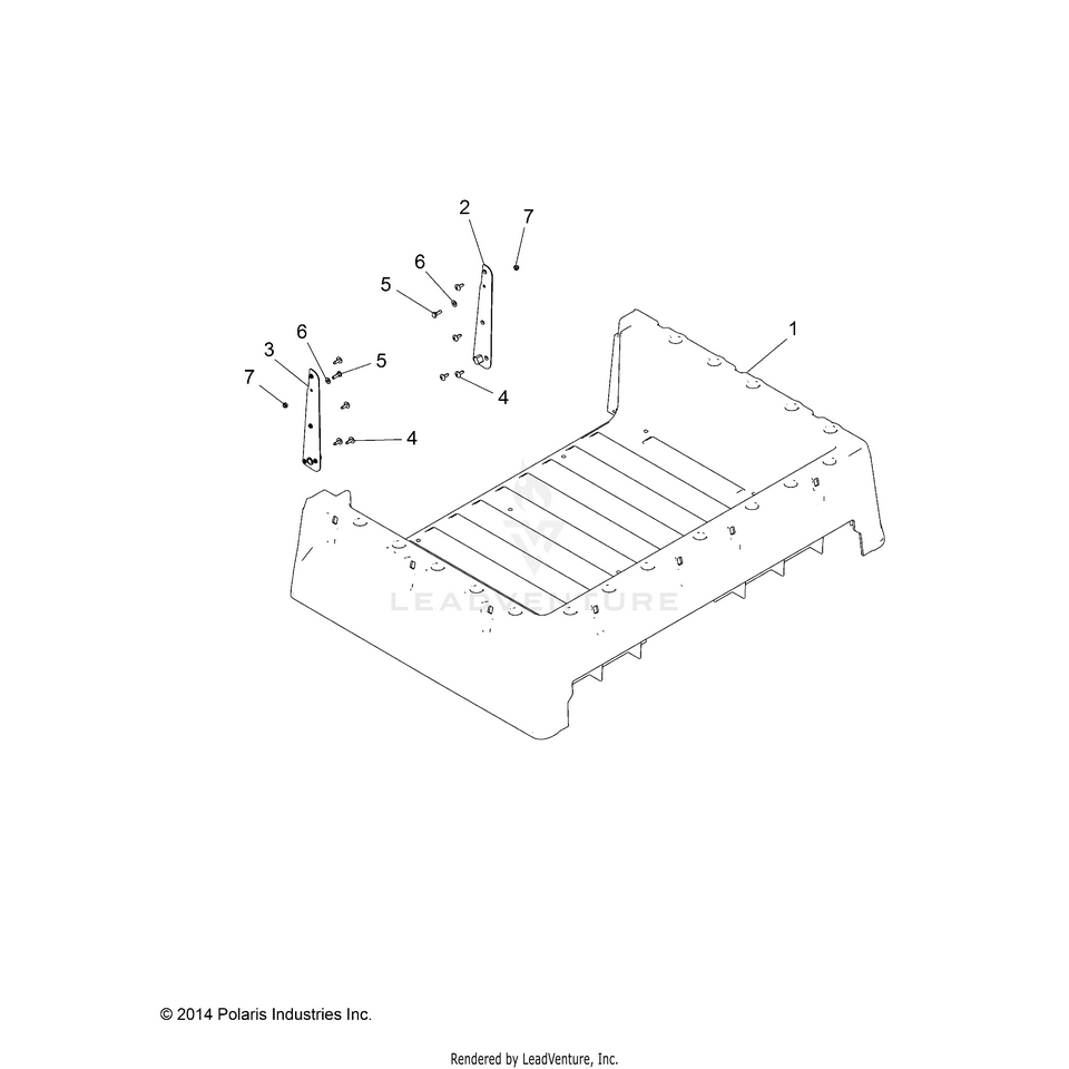 An Image of a Genuine Polaris Parts Schematic Diagram showing the schematic - BODY: BOX - 2015 POLARIS RANGER CREW 570 EFI