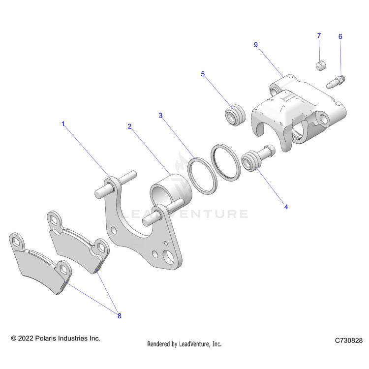 An Image of a Genuine Polaris Parts Schematic Diagram showing the schematic - BRAKES: CALIPER REAR - 2025 POLARIS RANGER 570 NORTHSTAR