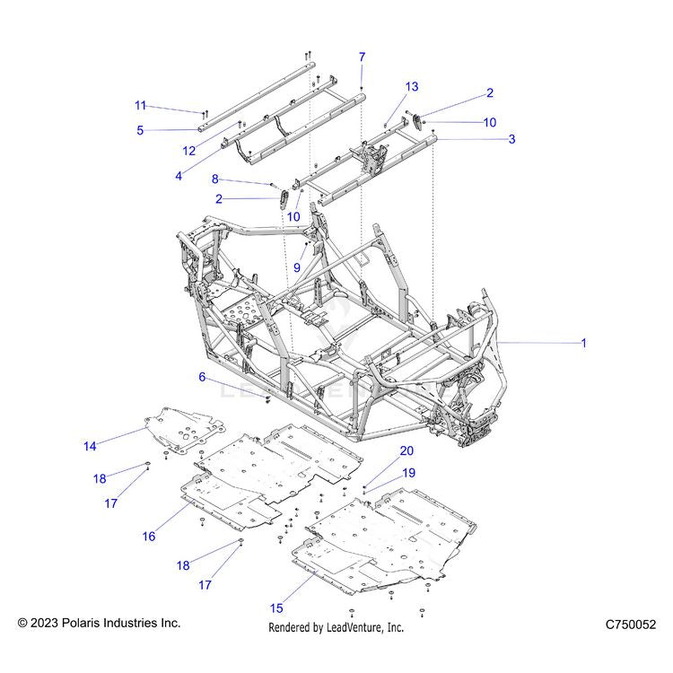 An Image of a Genuine Polaris Parts Schematic Diagram showing the schematic - CHASSIS: MAIN FRAME - 2025 POLARIS GENERAL XP 4 1000 PREMIUM
