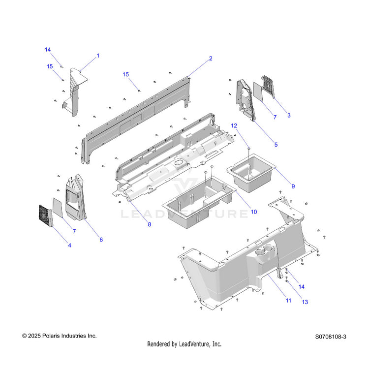 An Image of a Genuine Polaris Parts Schematic Diagram showing the schematic - BODY: REAR CLOSEOFF & FENDERS PREMIUM - 2026 POLARIS RANGER 1000