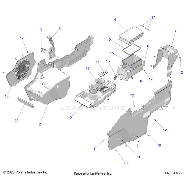An Image of a Genuine Polaris Parts Schematic Diagram showing the schematic - BODY: CENTER CONSOLE - 2025 POLARIS XPEDITION ADV NORTHSTAR