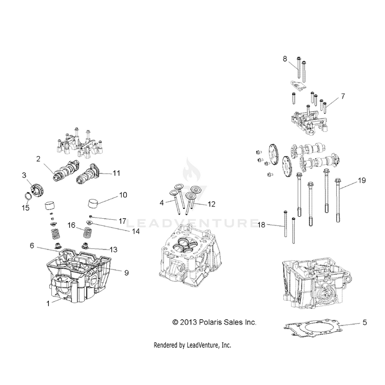 An Image of a Genuine Polaris Parts Schematic Diagram showing the schematic - ENGINE: CYLINDER HEAD CAMS & VALVES - 2017 POLARIS RANGER 570