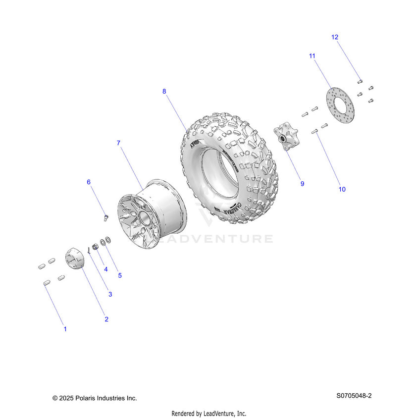 An Image of a Genuine Polaris Parts Schematic Diagram showing the schematic - WHEELS: REAR - 2026 POLARIS RANGER 570 EPS