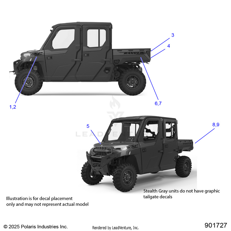 An Image of a Genuine Polaris Parts Schematic Diagram showing the schematic - BODY: DECALS GRAPHIC - 2026 POLARIS RANGER 1000 XP CREW NORTHSTAR ULTIMATE