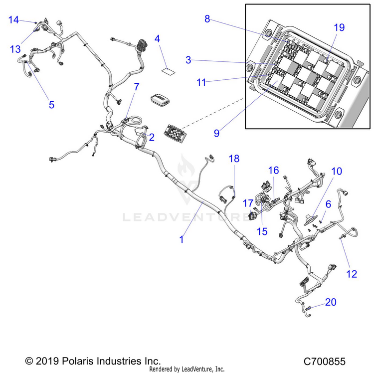 An Image of a Genuine Polaris Parts Schematic Diagram showing the schematic - ELECTRICAL: WIRE HARNESS - 2020 POLARIS RANGER CREW XP 1000 FACTORY CHOICE