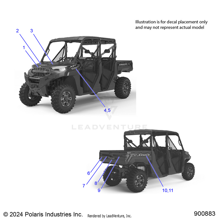 An Image of a Genuine Polaris Parts Schematic Diagram showing the schematic - BODY: DECALS GRAPHIC - 2025 POLARIS RANGER 1000 XP CREW TEXAS EDITION