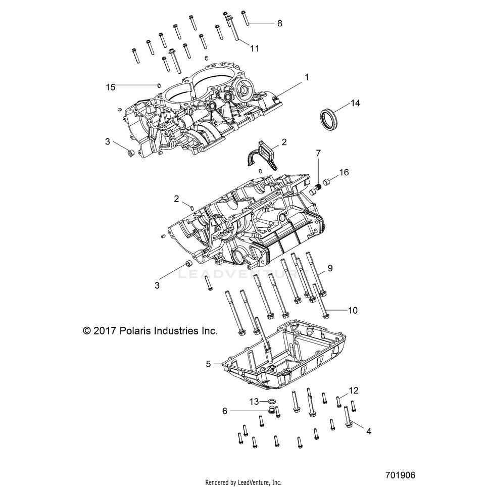 An Image of a Genuine Polaris Parts Schematic Diagram showing the schematic - ENGINE: CRANKCASE - 2018 POLARIS RANGER CREW XP 900 6P SP