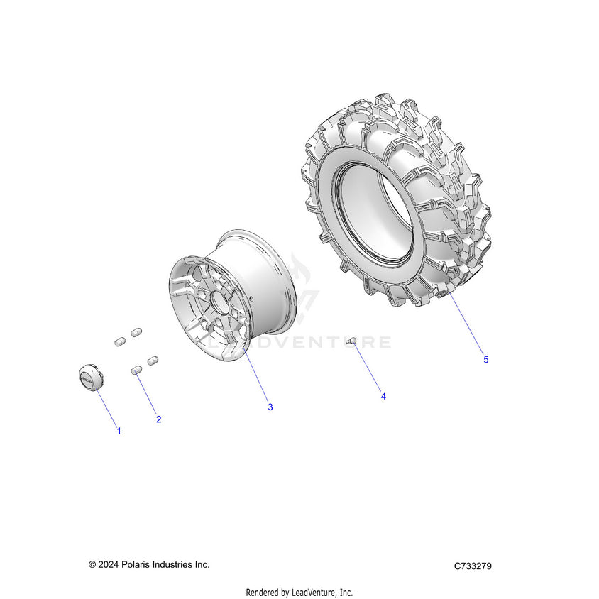 An Image of a Genuine Polaris Parts Schematic Diagram showing the schematic - WHEELS: REAR - 2025 POLARIS RANGER 1000 XP CREW WATERFOWL