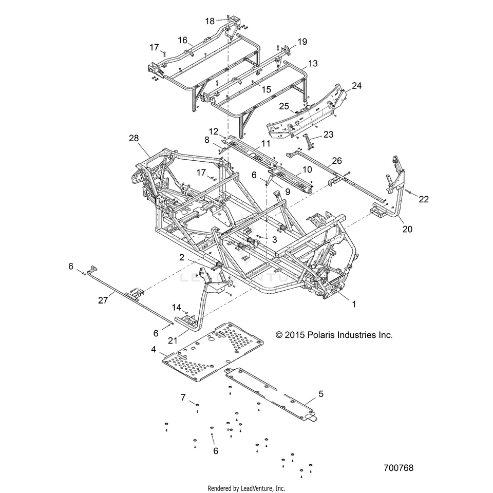 An Image of a Genuine Polaris Parts Schematic Diagram showing the schematic - CHASSIS: FRAME - 2015 POLARIS RANGER CREW 570 EFI FULL SIZE