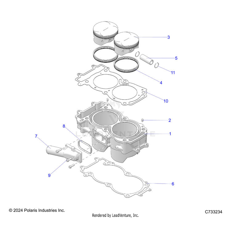 An Image of a Genuine Polaris Parts Schematic Diagram showing the schematic - ENGINE: CYLINDER & PISTON - 2026 POLARIS RANGER 1000 XP NORTHSTAR