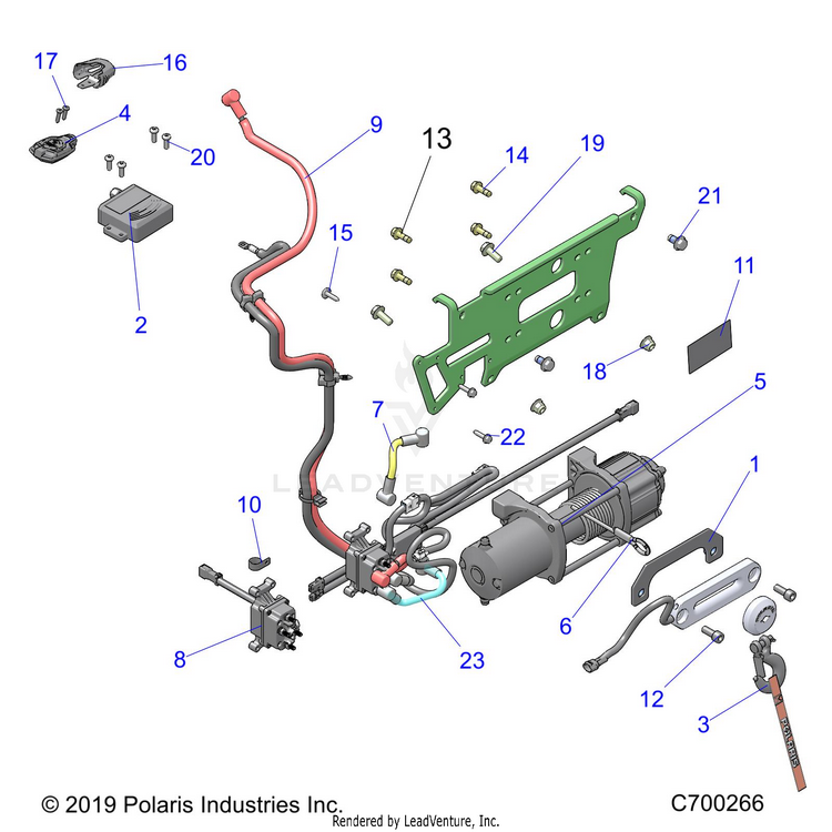 An Image of a Genuine Polaris Parts Schematic Diagram showing the schematic - ACCESSORY: WINCH - 2019 POLARIS RANGER XP 1000 EPS NORTHSTAR RIDE COMMAND