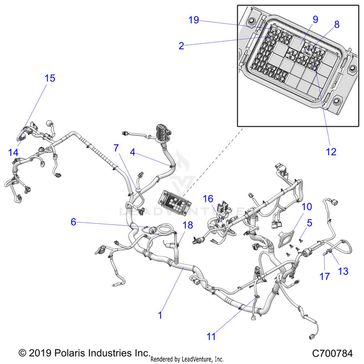 An Image of a Genuine Polaris Parts Schematic Diagram showing the schematic - ELECTRICAL: WIRE HARNESS - 2020 POLARIS RANGER XP 1000 NORTHSTAR FACTORY CHOICE