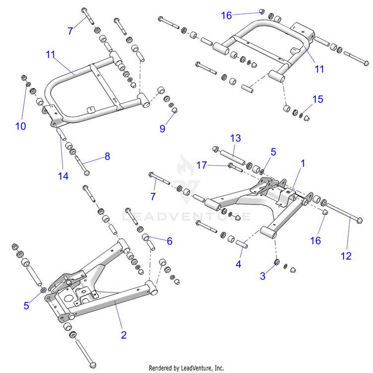 An Image of a Genuine Polaris Parts Schematic Diagram showing the schematic - SUSPENSION: REAR CONTROL ARMS - 2023 POLARIS RANGER CREW XP 1000 PREMIUM