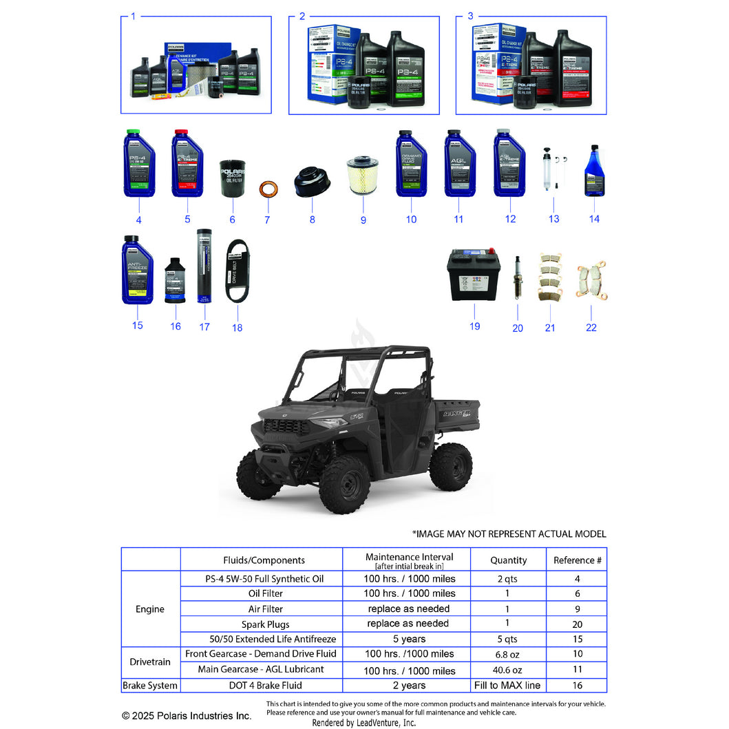 An Image of a Genuine Polaris Parts Schematic Diagram showing the schematic - *SERVICE & MAINTENANCE - 2022 POLARIS RANGER 570 RIDE COMMAND