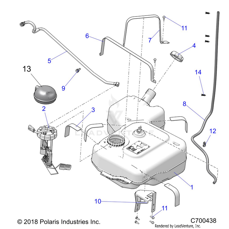 An Image of a Genuine Polaris Parts Schematic Diagram showing the schematic - BODY: FUEL TANK - 2019 POLARIS RANGER XP 1000 BACK COUNTRY