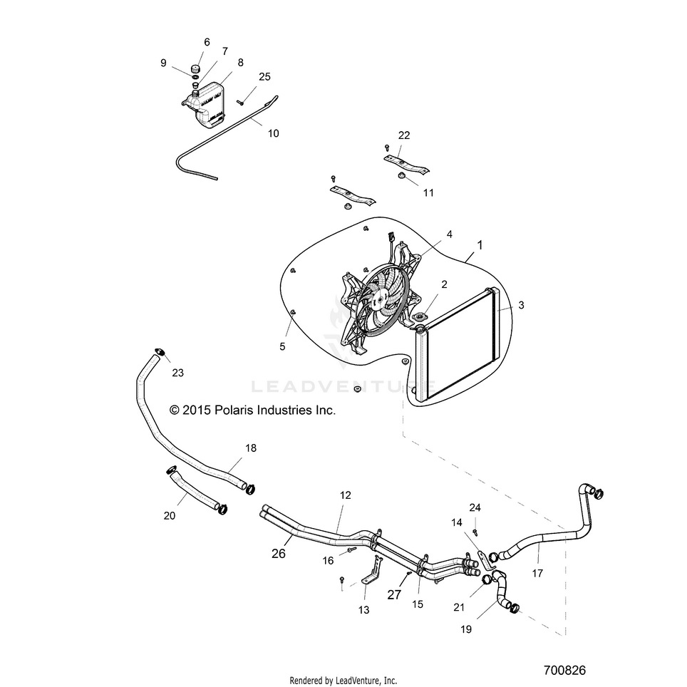 An Image of a Genuine Polaris Parts Schematic Diagram showing the schematic - ENGINE: COOLING SYSTEM - 2016 POLARIS GENERAL 1000 EPS