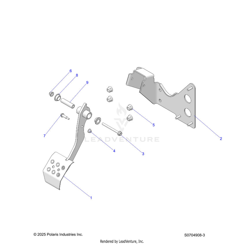 An Image of a Genuine Polaris Parts Schematic Diagram showing the schematic - BRAKES: PEDAL - 2026 POLARIS RANGER 570
