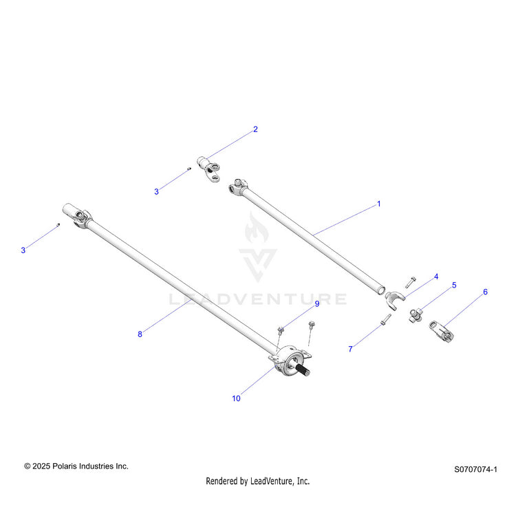 An Image of a Genuine Polaris Parts Schematic Diagram showing the schematic - DRIVE TRAIN: PROP SHAFTS - 2026 POLARIS RANGER 1000 CREW