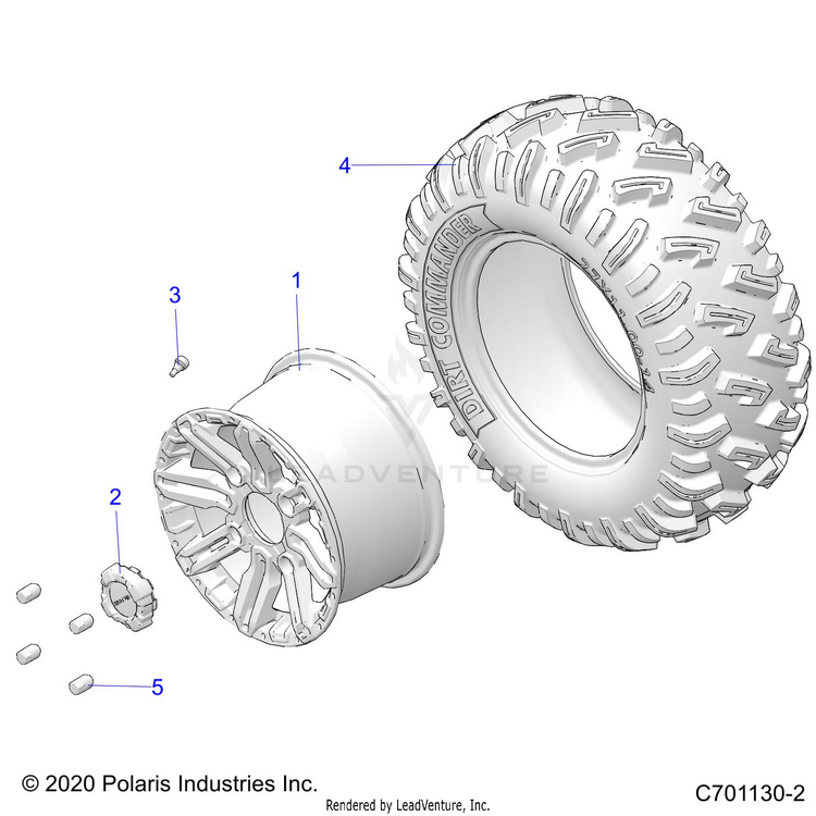 An Image of a Genuine Polaris Parts Schematic Diagram showing the schematic - WHEELS: REAR - 2021 POLARIS GENERAL 4 1000 RIDE COMMAND